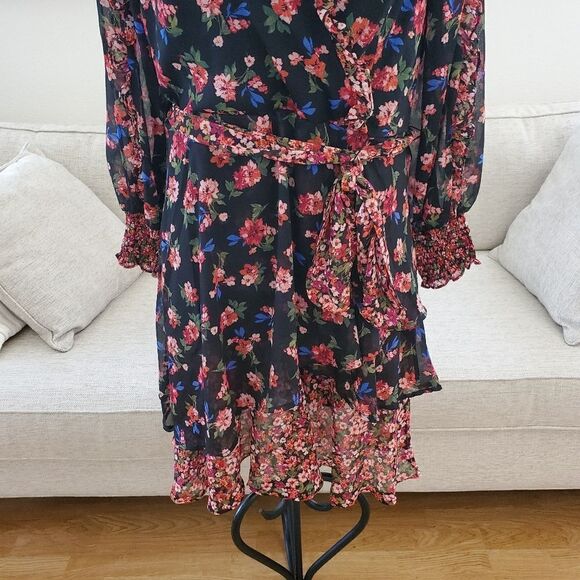 Tahari ASL Twin-Print Ruffle Dress sz 14 - Picture 7 of 16